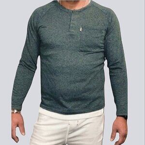 Bench Henley Long Sleeved Top in Heather Cyan Green- Size M (smaller fit)